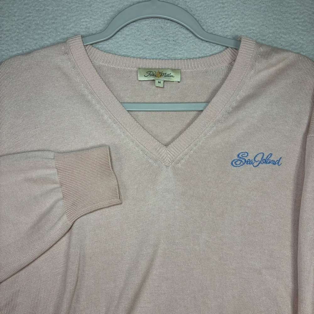Peter Millar Sea Island V-Neck Sweater Men M Pink Seda Silk Blend Preppy Golf